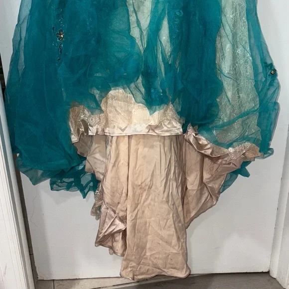 Glamorous Teal Embellished Long Sleeve Dress